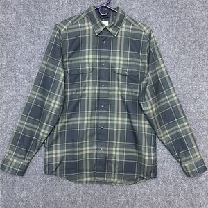 Flylow Handlebar Tech Flannel Mens Pearl Snap Shirt Green Plaid Performance M